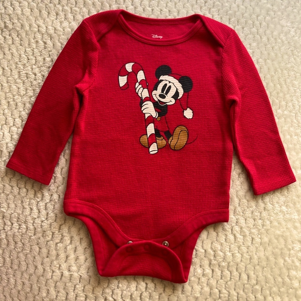 Disney Jumping Bean Mickey Mouse & Candy Cane Waffle Knit Bodysuit size 6 month